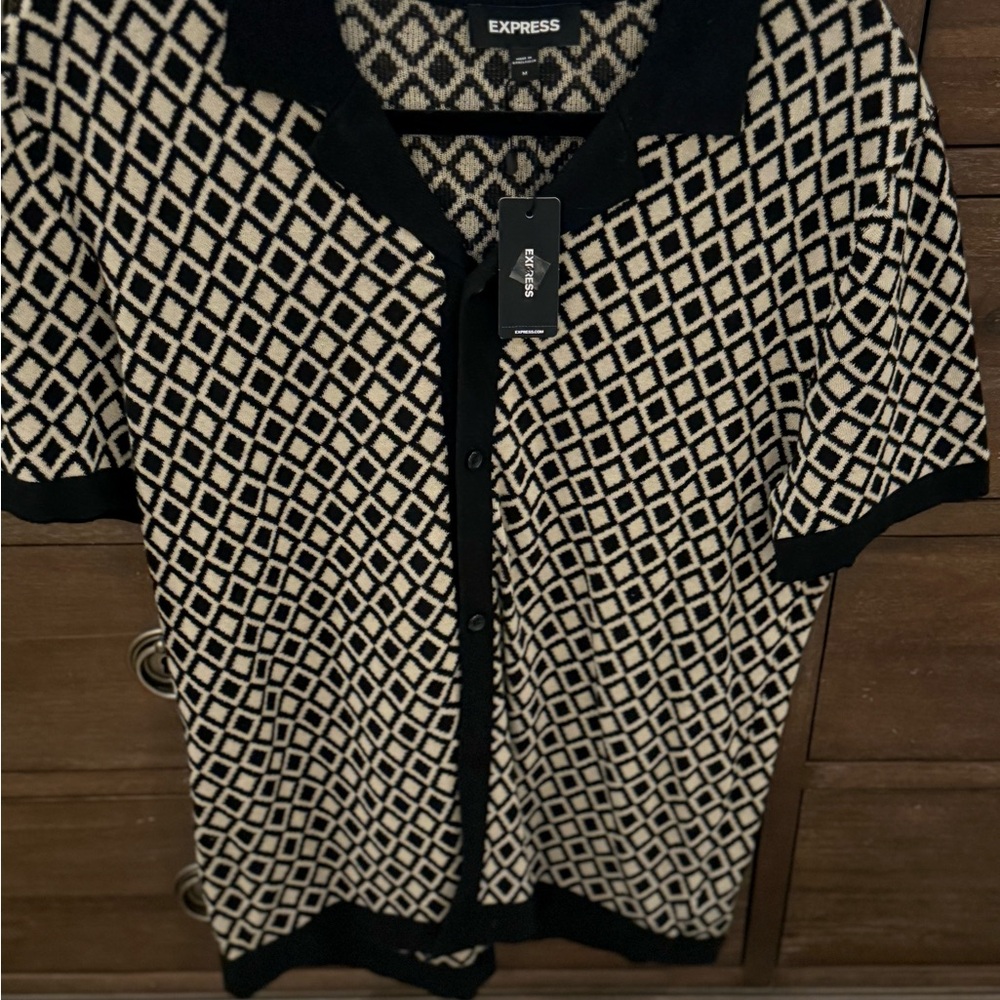 Express Geometric Black and Cream Top